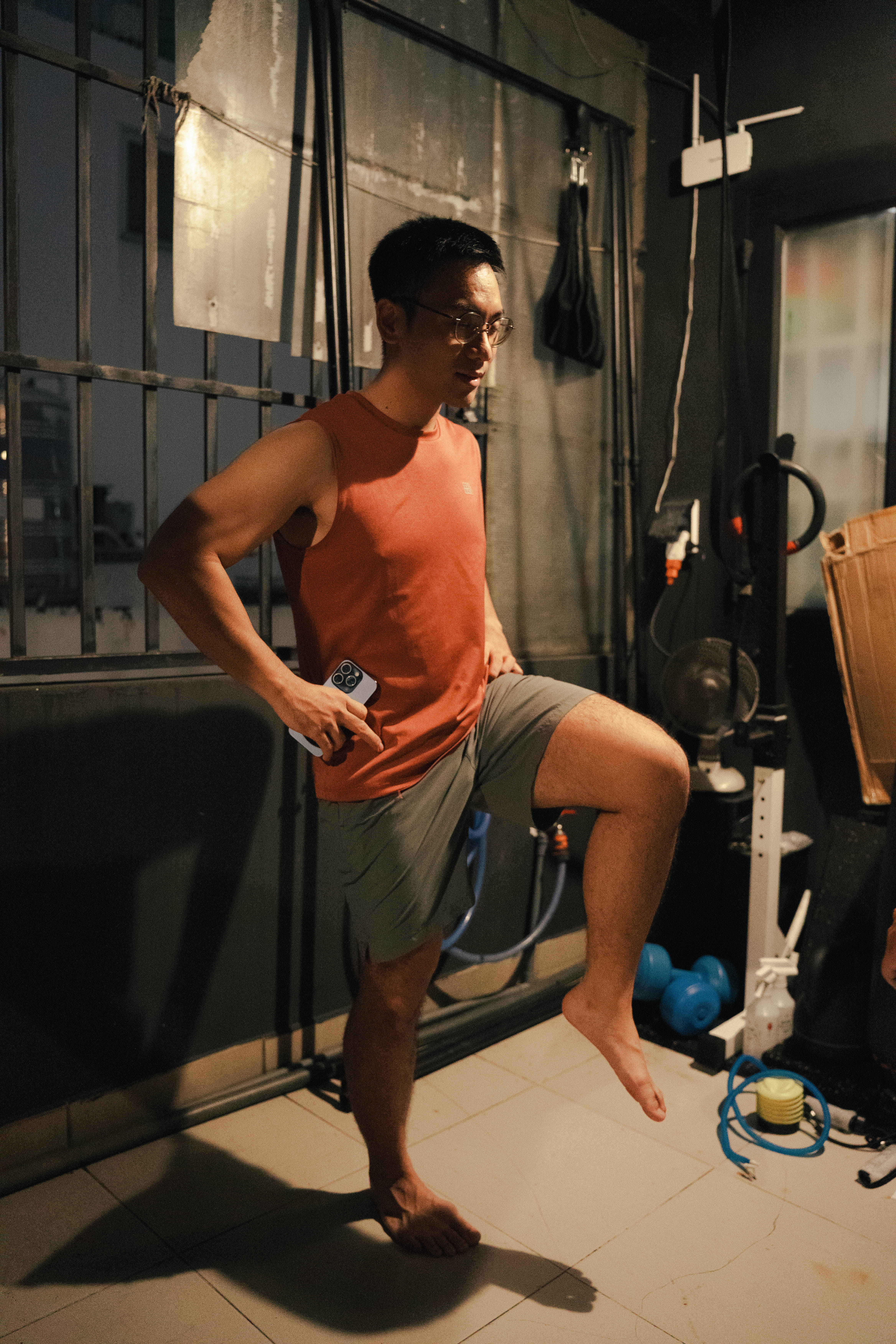 Choiee student doing the single-leg balance test